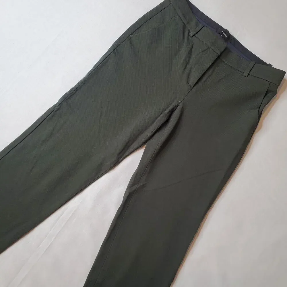 Theory Women's Size 4 Treeca K Oxford Knit Straight Pants Green